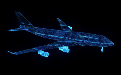 Airplane,In,Hologram,Wireframe,Style.,Nice,3d,Rendering